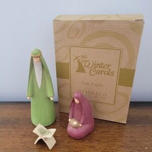 Demdaco Winter Carols Holy Family Nativity Set 3 Piece Figurine 50122 Green Pink